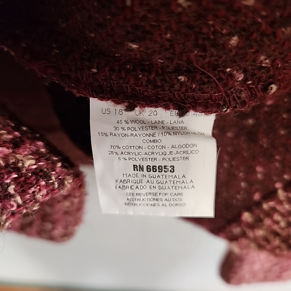Leslie Fay Vintage Red Pink Maroon Tweed Blazer Jacket Pearl Buttons Wool Bld 18 - Picture 8 of 13